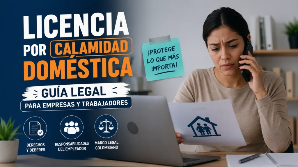 Trabajadora atendiendo una emergencia familiar mientras revisa documentación laboral, ilustrando la licencia por calamidad doméstica en Colombia y su regulación para empresas y trabajadores.
