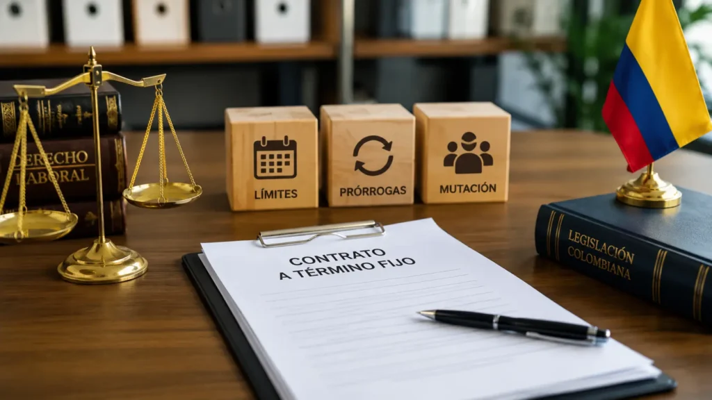 Contrato de trabajo a término fijo en Colombia con elementos jurídicos que representan los límites, las prórrogas y la mutación del contrato conforme a la Ley 2466 de 2025.